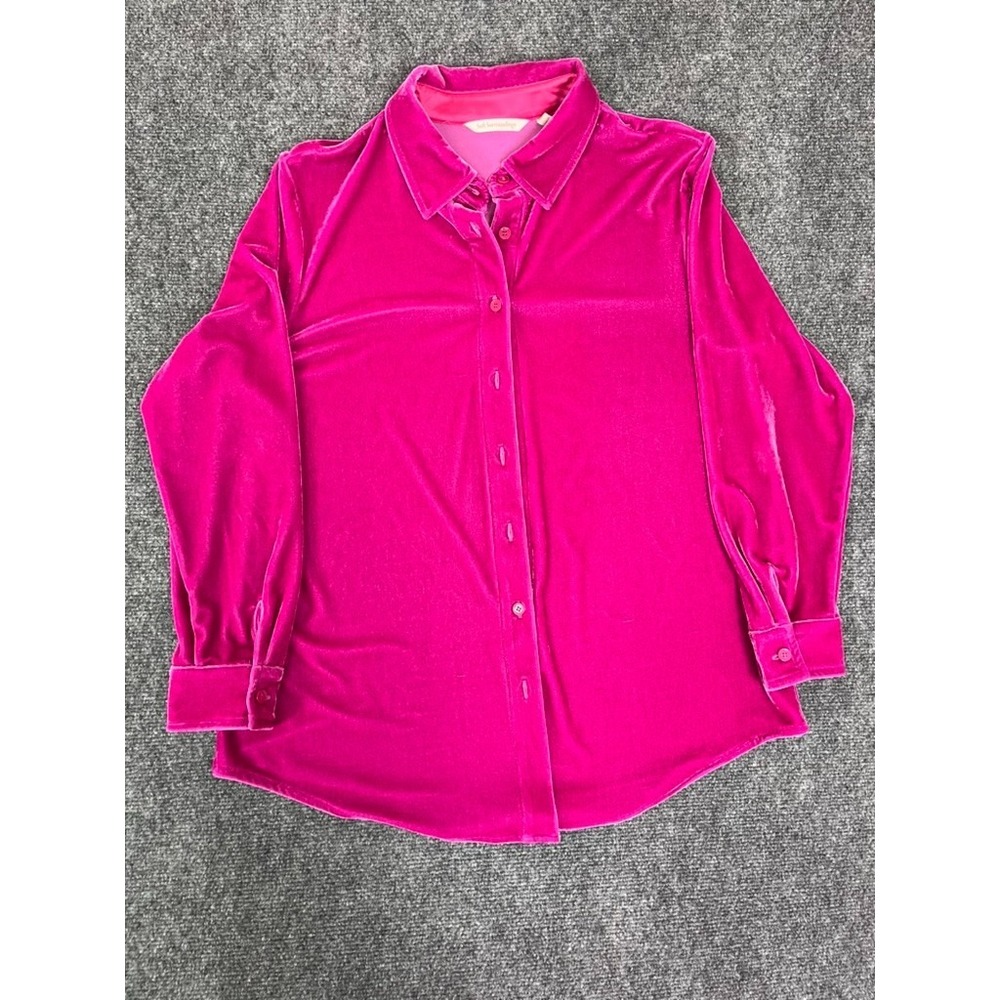 Soft Surroundings Top Womens Pink Velour Button Up Shirt Tunic Size PM